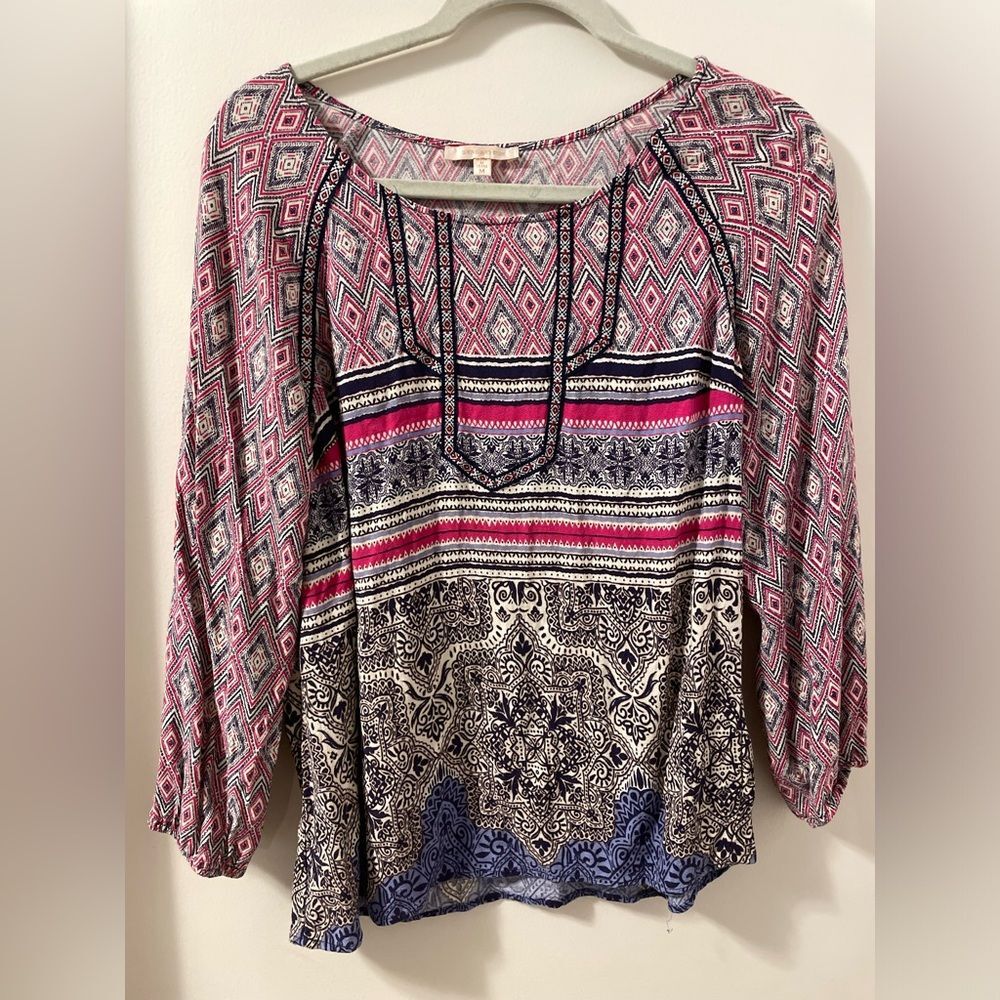 Skies are Blue Anthropologie Women's Multicolor Pullover Bohemian Top in M